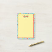 Post-it® Fleurs printanières sur monogramme bleu aqua (Sur un bureau)