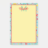 Post-it® Fleurs printanières sur monogramme bleu aqua (Devant)