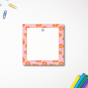 Post-it® Fleurs Rétro Colorées Monogramme Rose et Orange