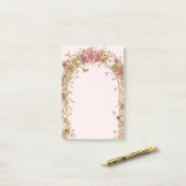 Post-it® Fleurs romantiques vintage rose botanique (Sur un bureau)