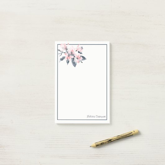 Post-it® Fleurs rose et gris Aquarelle classique (Sur un bureau)