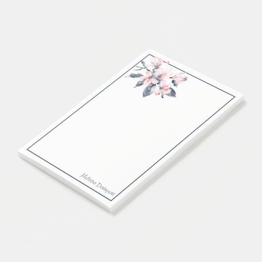 Post-it® Fleurs rose et gris Aquarelle classique (Incliné)