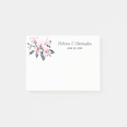 Post-it® Fleurs rose et gris Mariage Aquarelle classique (Devant)
