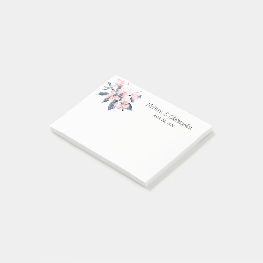 Post-it® Fleurs rose et gris Mariage Aquarelle classique (Incliné)