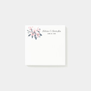 Post-it® Fleurs rose et gris Mariage Aquarelle classique