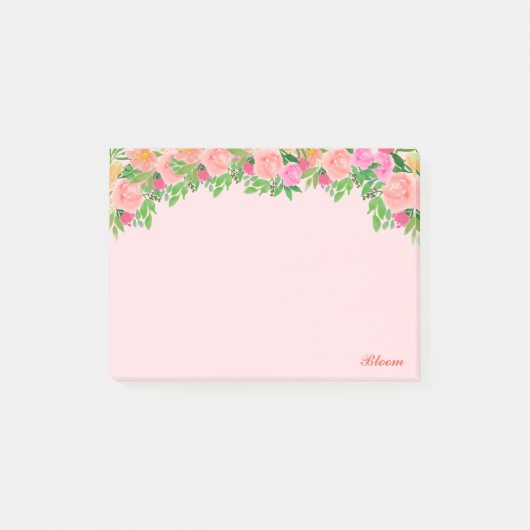 Post-it® Fleurs roses & calligraphie sur fond rose clair (Devant)