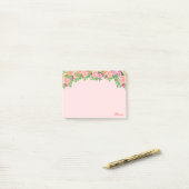 Post-it® Fleurs roses & calligraphie sur fond rose clair (Sur un bureau)