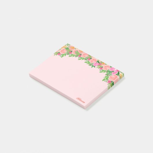 Post-it® Fleurs roses & calligraphie sur rose clair (Incliné)