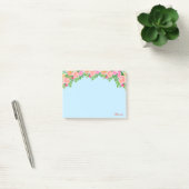 Post-it® Fleurs roses et calligraphie sur fond bleu clair (Bureau)