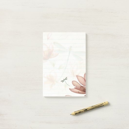 Post-it® Fleurs roses et libellules (Sur un bureau)