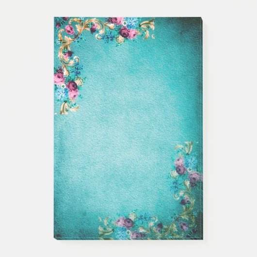 Post-it® Fleurs roses florales victoriennes turquoise rose  (Devant)