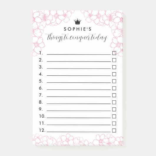 Post-it® Fleurs Roses Princesse Couronne Choses À Conquérir (Devant)