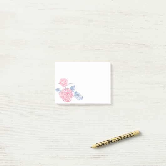 Post-it® Fleurs roses roses encrées billet d'art il note (Sur un bureau)