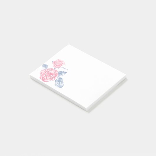 Post-it® Fleurs roses roses encrées billet d'art il note (Incliné)
