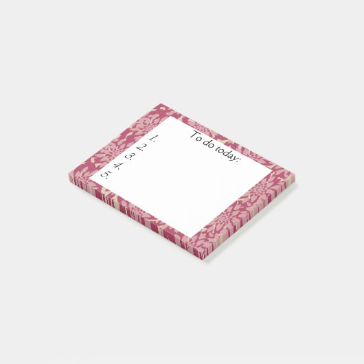 Post-it® Fleurs roses sur Red Post It Note (Incliné)