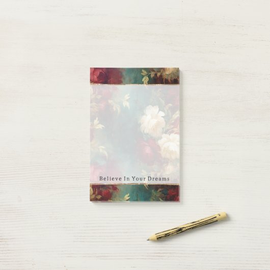 Post-it® Fleurs rouges blanches vertes (Sur un bureau)