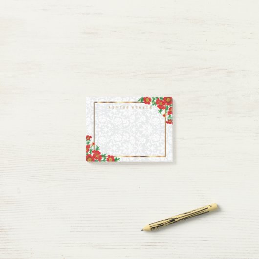 Post-it® Fleurs rouges élégantes de pavot (Sur un bureau)