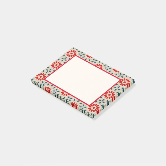 Post-it® Fleurs rouges Folk Art et Feuilles verts (Incliné)
