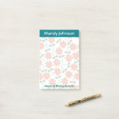 Post-it® Fleurs rouges ombrées Turquoises sur le Bloc-notes (Sur un bureau)