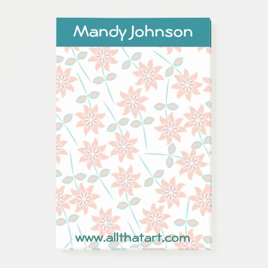 Post-it® Fleurs rouges ombrées Turquoises sur le Bloc-notes (Devant)