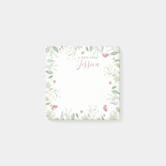 Post-it® Fleurs sauvages d'aquarelle avec nom personnalisé  (Devant)