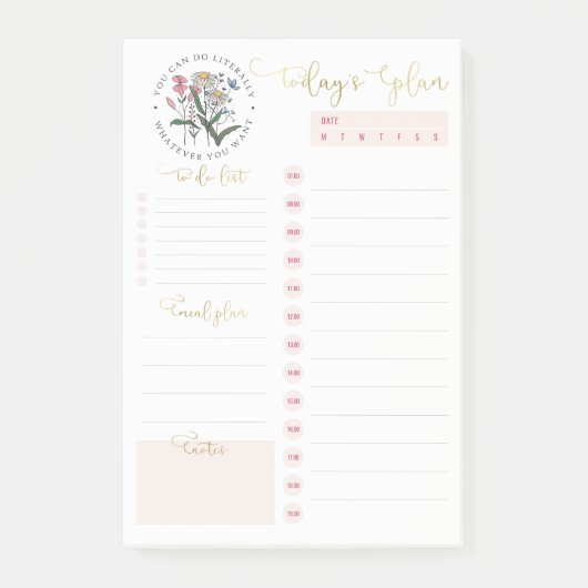 Post-it® Fleurs Sauvages Pink Gold Daily Planning To Do Lis (Devant)
