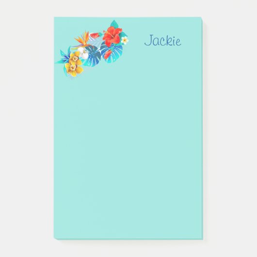Post-it® Fleurs tropicales turquoise personnalisées 4x6 (Devant)