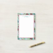 Post-it® Fleurs turquoise et rose (Sur un bureau)