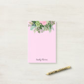 Post-it® Fleurs vertes et roses - Nom personnalisé (Sur un bureau)