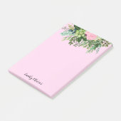 Post-it® Fleurs vertes et roses - Nom personnalisé (Incliné)