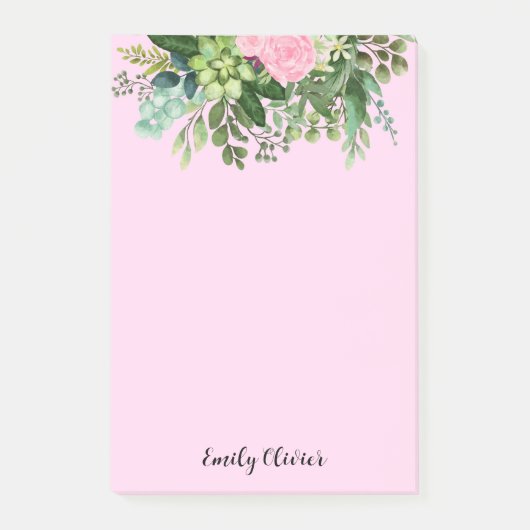 Post-it® Fleurs vertes et roses - Nom personnalisé (Devant)