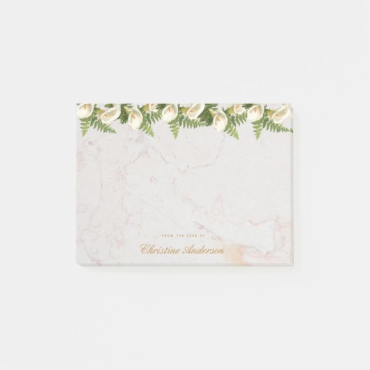 Post-it® Floral Blanc Calla Lilies Marbre Golden Script (Devant)