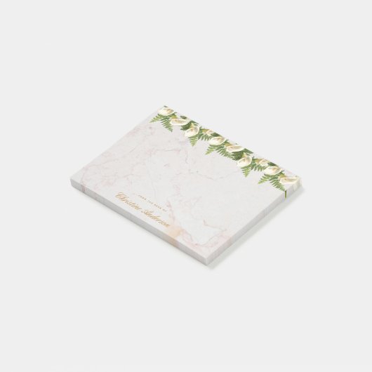 Post-it® Floral Blanc Calla Lilies Marbre Golden Script (Incliné)