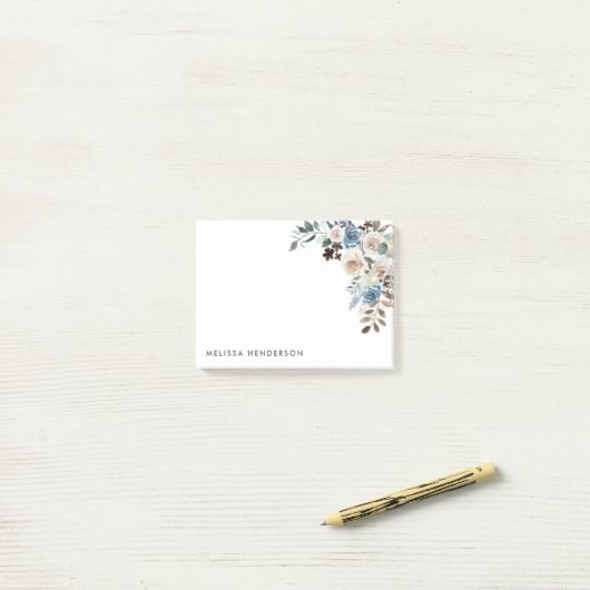 Post-it® Floral bleu et blanc (Sur un bureau)