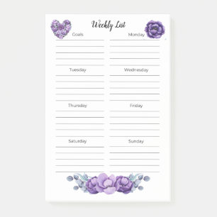 Post-it® Floral & Coeurs en belle violet Liste hebdomadaire