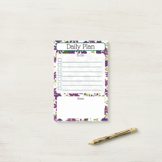 Post-it® Floral Daily Planning Checklist Notepad (Sur un bureau)
