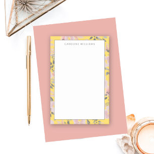 Post-it® Floral gris rose jaune joyeux avec nom