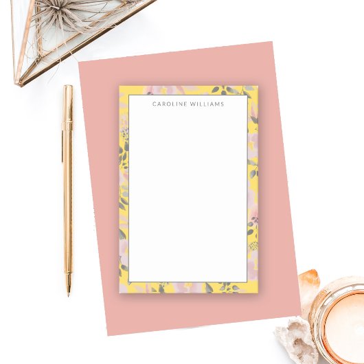 Post-it® Floral gris rose jaune joyeux avec nom