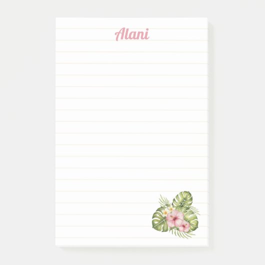 Post-it® Floral hawaïen personnalisé avec nom 4x6 (Devant)