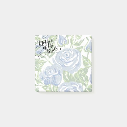 Post-it® Floral Mère de la mariée Moderne Script Rose bleu (Devant)