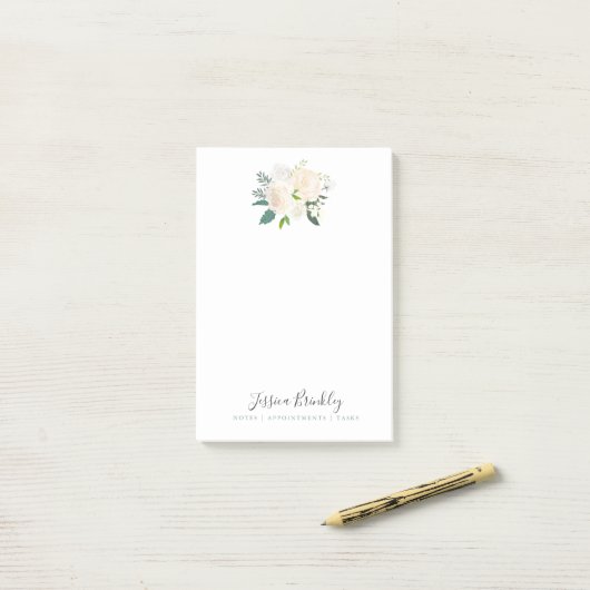 Post-it® Floral minimal blanc du bouquet | de rose (Sur un bureau)