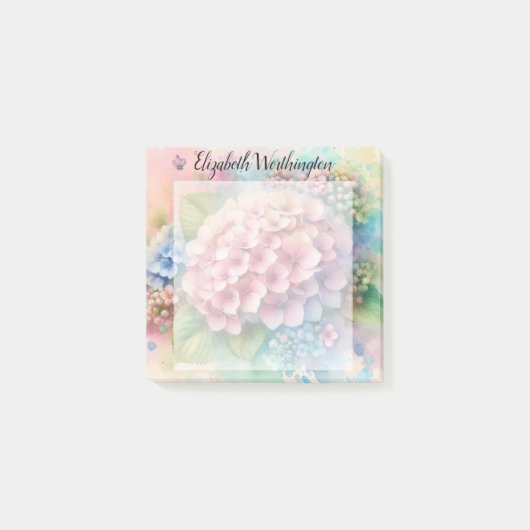 Post-it® Floral watercolor monogram pink hydrangea (Devant)