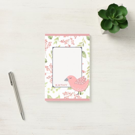 Post-it® Flore d'oiseaux roses mignonnes (Bureau)