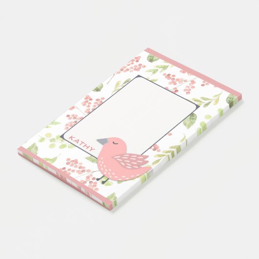Post-it® Flore d'oiseaux roses mignonnes (Incliné)