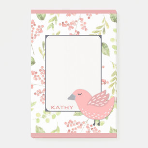 Post-it® Flore d'oiseaux roses mignonnes