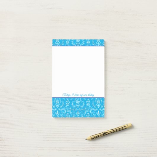 Post-it® Flore folk en bleu Notes personnalisées (Sur un bureau)