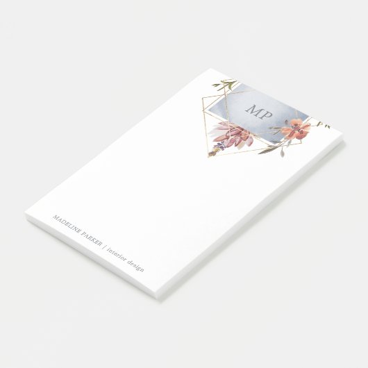 Post-it® Flore géométrique de luxe avec Monogramme (Incliné)