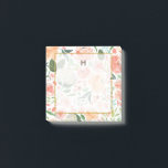 Post-it® Flores d'aquarelle de printemps et de pêche Monogr<br><div class="desc">Bordure carré or avec motif floral printanier; personnaliser pour changer la couleur arrière - plan.</div>