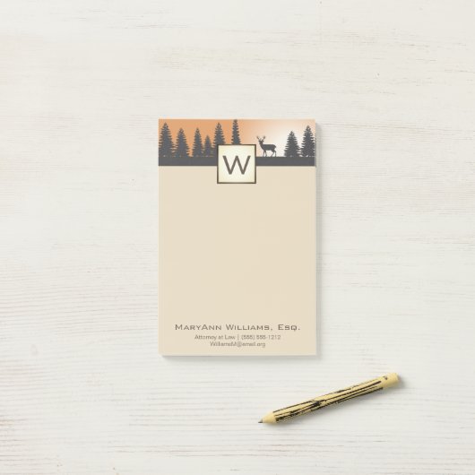 Post-it® Forêt rustique avec nom et monogramme (Sur un bureau)