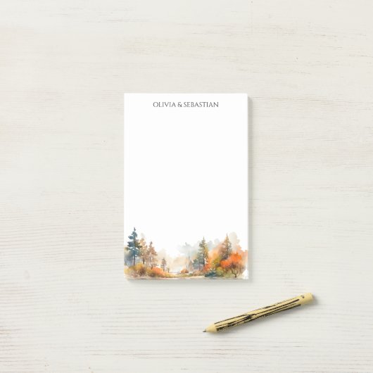 Post-it® Forêt rustique d'automne (Sur un bureau)